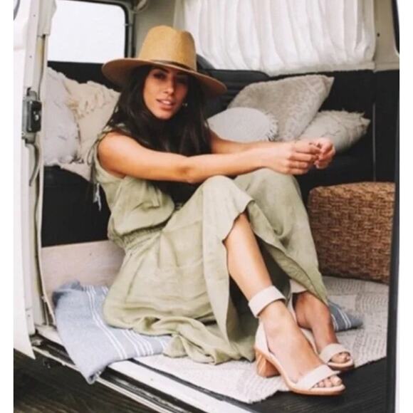 Frye BRIELLE Back Zip Ankle Block Heel Leather Sandals in White 9 M NWOB $349 - Picture 2 of 15